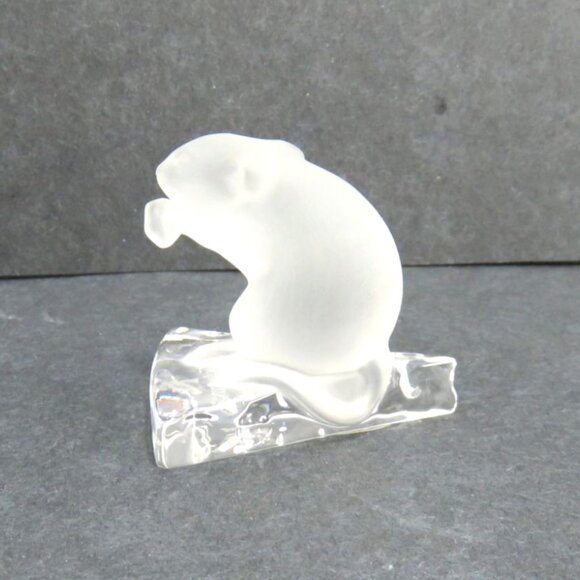 CRYSTAL CUTIES Frosted Glass Mouse on Clear Cheese Base Nachtmann Germany Vintag - Picture 5 of 10